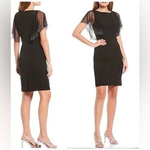 JESSICA HOWARD Embellished-Sleeve Crepe Sheath Dress - Black - 16